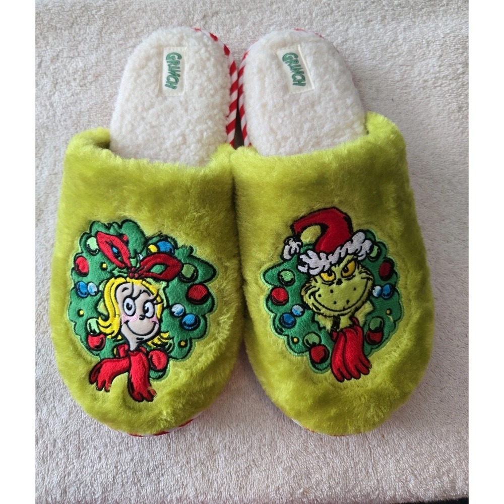 Grinch Adult Slip-On Yellow Red Slippers US L 9/10 Grinch‎ Christmas HE-12936K